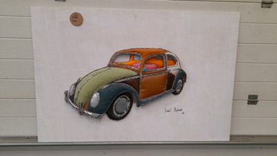 Lot 374 - BEETLE CREATED USING RECYCLED FABRIC & CARDBOARD 48" X 32"