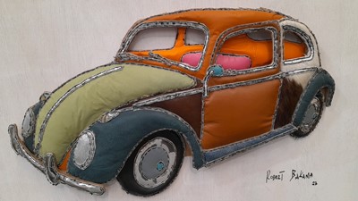 Lot 374 - BEETLE CREATED USING RECYCLED FABRIC & CARDBOARD 48" X 32"