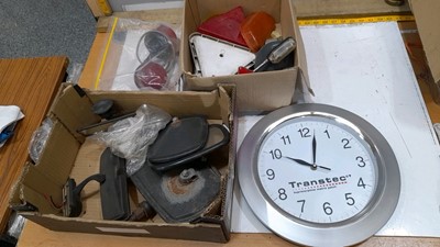 Lot 435 - CAR MIRRORS, GLASS LENSES AND TRANSTEC CLOCK