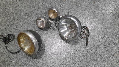 Lot 491 - PAIR OF HEADLAMPS, PAIR OF PILLAR LAMPS