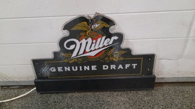 Lot 308 - MILLER DRAFT HANGING LIGHT UP SINGLE SIDED SIGN