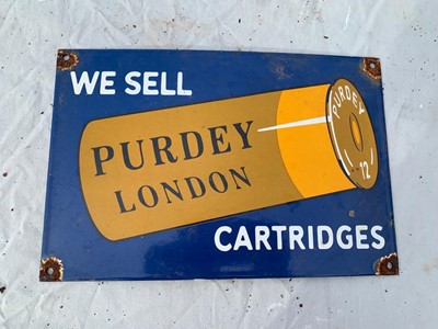 Lot 199 - PURDEY LONDON ENAMEL SIGN 12" x 8"