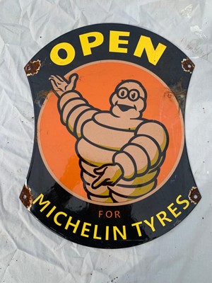 Lot 327 - OPEN FOR MICHELIN TYRES ENAMEL SIGN 14" X 11"