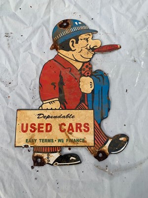 Lot 367 - USED CARS ENAMEL SIGN MAN  9.5" X 6"