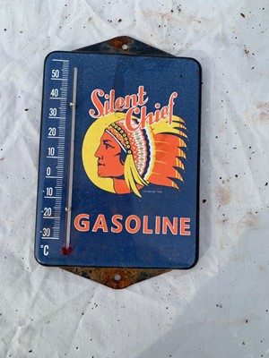 Lot 439 - SILENT CHIEF GASOLINE THERMOMETER  ENAMEL SIGN  7" X 5"