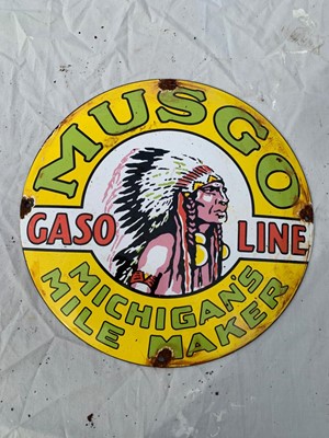 Lot 447 - MUSCO GASOLINE ENAMEL SIGN 12" DIA