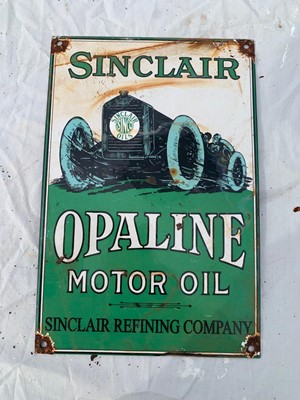 Lot 455 - SINCLAIR OPALINE MOTOR OIL ENAMEL SIGN  12" X 8"