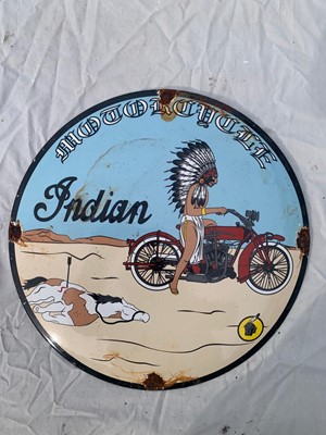 Lot 467 - INDIAN MOTOR BIKE ENAMEL SIGN 12" DIA