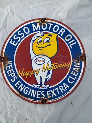 Lot 479 - ESSO MOTOR OIL ENAMEL SIGN 12" DIA