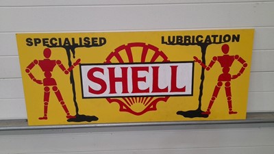 Lot 401 - HAND PAINTED WOODEN SHELL LUBRICATION SIGN 48" X 18"