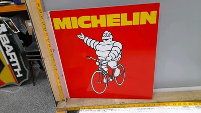 Lot 64 - MICHELIN HANGING DOUBLE SIDED METAL SIGN  19" X 18"