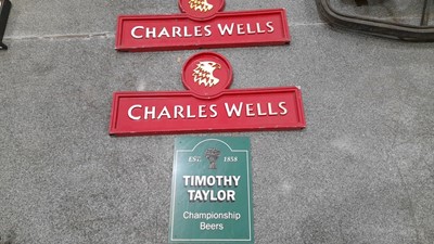 Lot 168 - CHARLES WELLS 7 TIMOTHY TAYLOR PLASTIC PUB SIGNS
