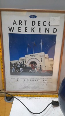 Lot 271 - FORD ART DECO WEEKEND FRAMED POSTER & FORD SALES & SERVICE PLASTIC LIGHT UP GLOBE