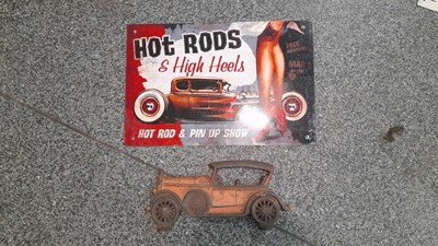 Lot 347 - HOT ROD & HIGH HEELS METAL SIGN + METAL CAR