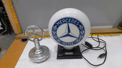 Lot 387 - MERCEDES DESK TOP BONNET MASCOT & LIGHT UP MERCEDES BENZ GLOBE