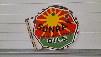 Lot 264 - SUNRAY NATURAL POWER OILS ENAMEL SIGN, DOUBLE SIDED HANGING  25" X 24"