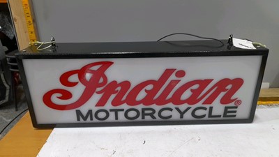 Lot 434 - INDIAN MOTOR CYCLES LIGHT UP SIGN 25"X9"