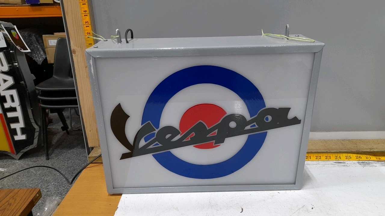 Lot 468 - VESPA LIGHT UP SIGN 17"X13"