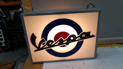 Lot 468 - VESPA LIGHT UP SIGN 17"X13"