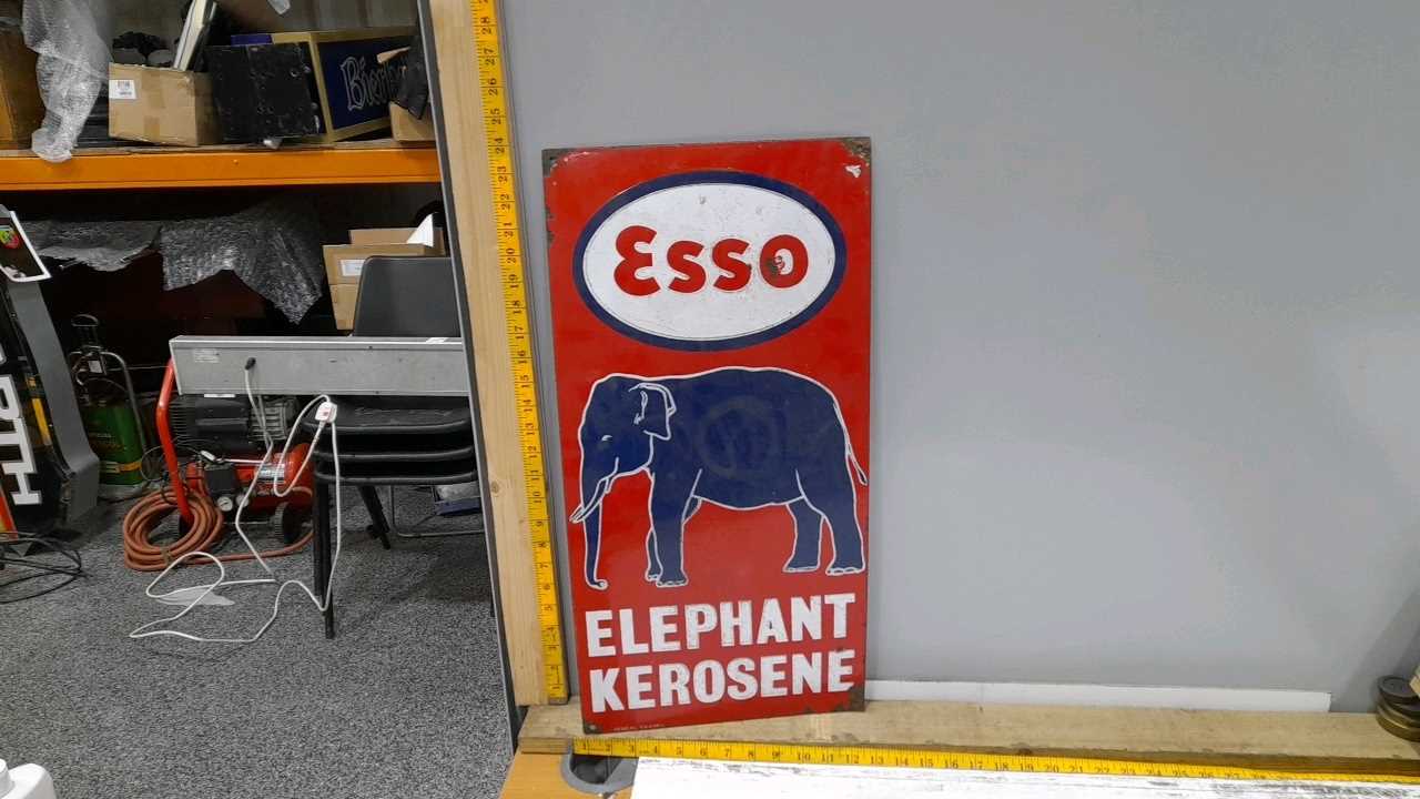 Lot 77 - ESSO ELEPHANT KEROSENE ENAMEL SIGN 24" X 12"