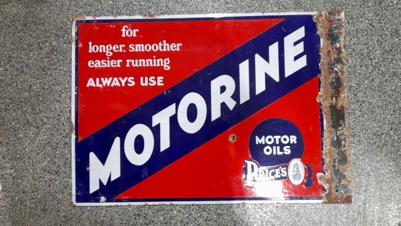 Lot 556 - MOTORINE MOTOR OIL ENAMEL SIGN  DOUBLE SIDED 26" X 18"