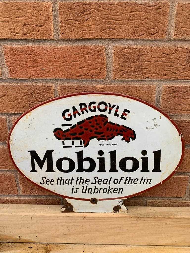Click for high resolution Lot 77 - GARGOYLE MOBILOIL ENAMEL SIGN  16" X 11"