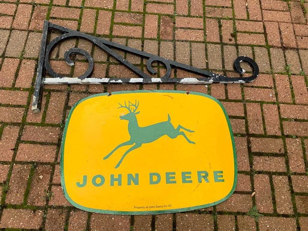 Lot 81 - LARGE HANGING JOHN DEERE DOUBLE SIDED SIGN  26" X 36"
