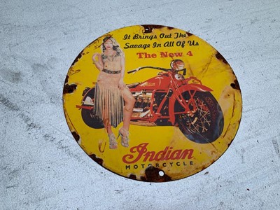 Lot 191 - INDIAN MOTOR CYCLE ENAMEL SIGN  10" DIA
