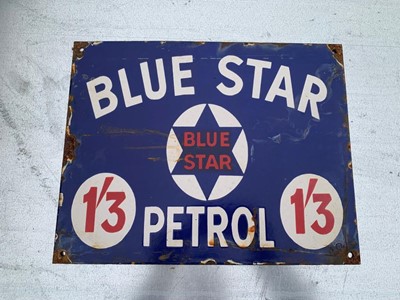 Lot 391 - BLUE STAR PETROL ENAMEL SIGN   14" X 11"