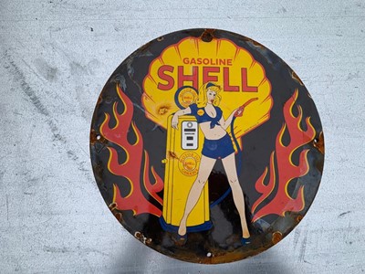 Lot 399 - SHELL GASOLINE ENAMEL SIGN 12" DIA