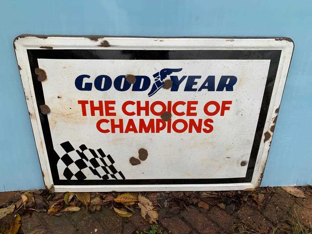 Lot 495 - GOOD YEAR THE CHOICE OF CHAMPIONS ENAMEL SIGN  36" X 24"