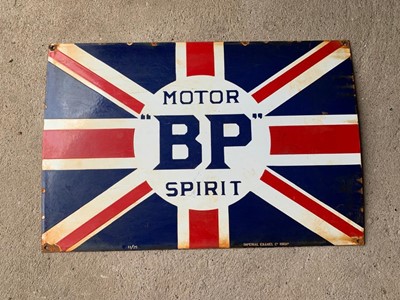 Lot 519 - BP MOTOR SPIRIT, ENAMEL,UNION JACK SIGN  24" X 16"