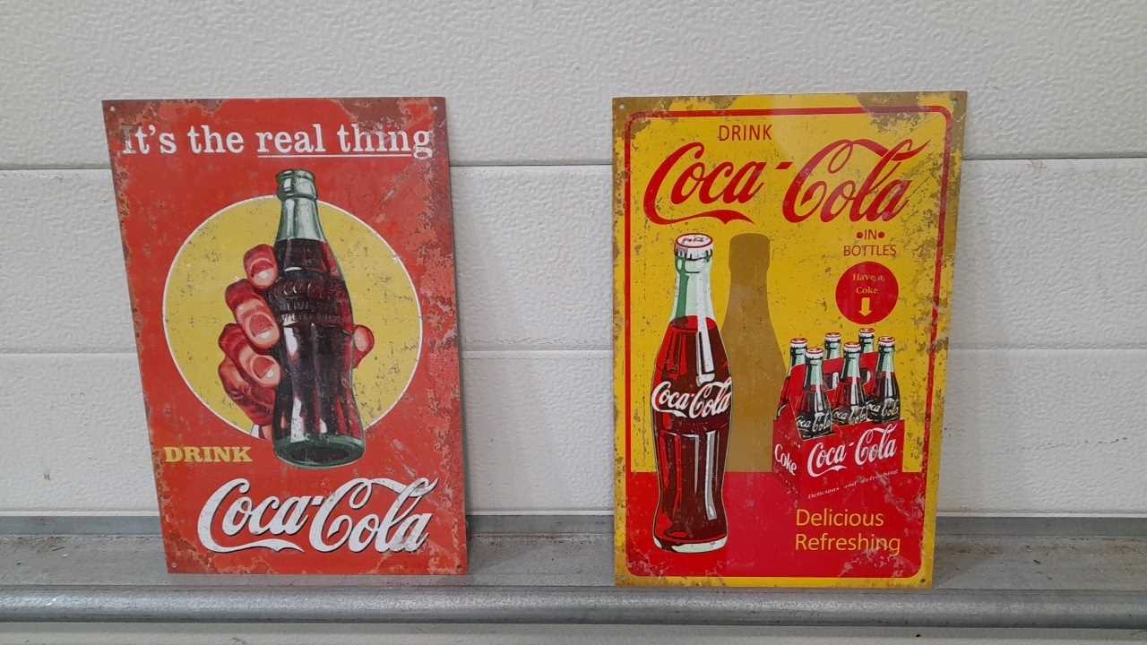 Lot 21 - 2 X COCA COLA METAL REPRO SIGNS 12