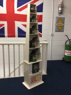 Lot 266 - CASTROL JUGS DISPLAY IN CUSTOM MADE CABINET