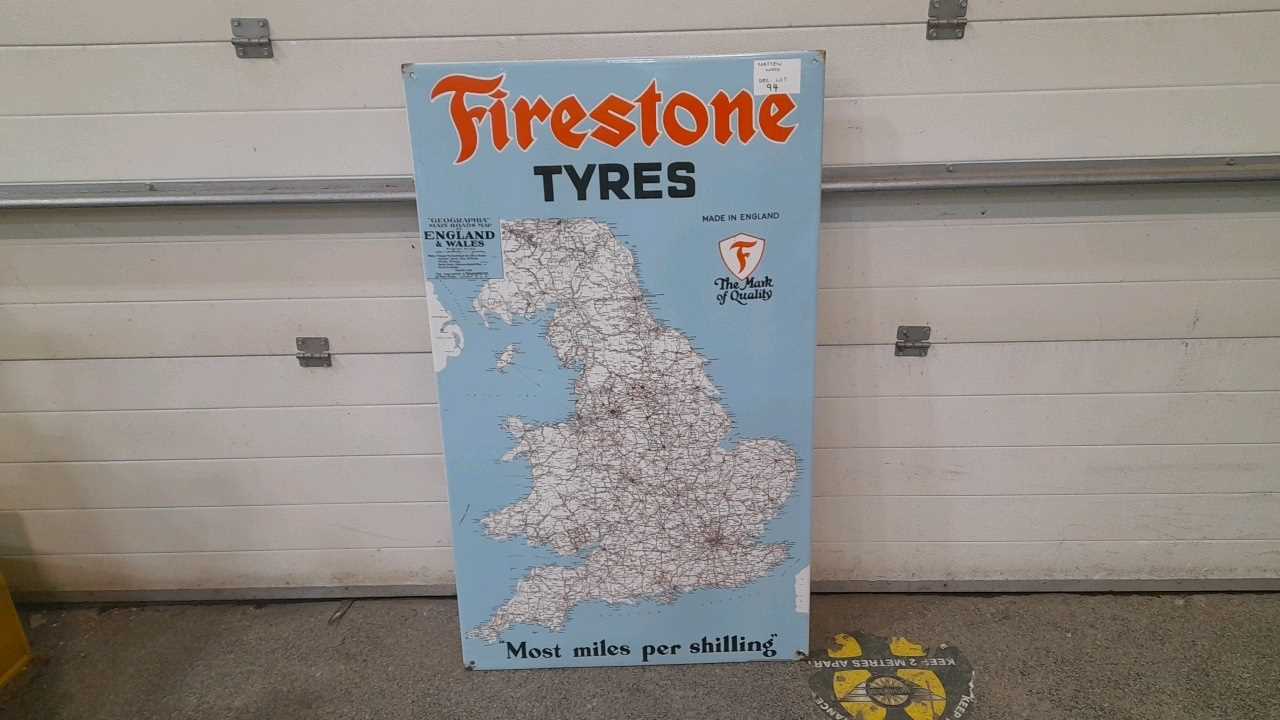 Lot 94 - FIRESTONE TYRES ENGLAND & WALES METAL SIGN  48" X 29"