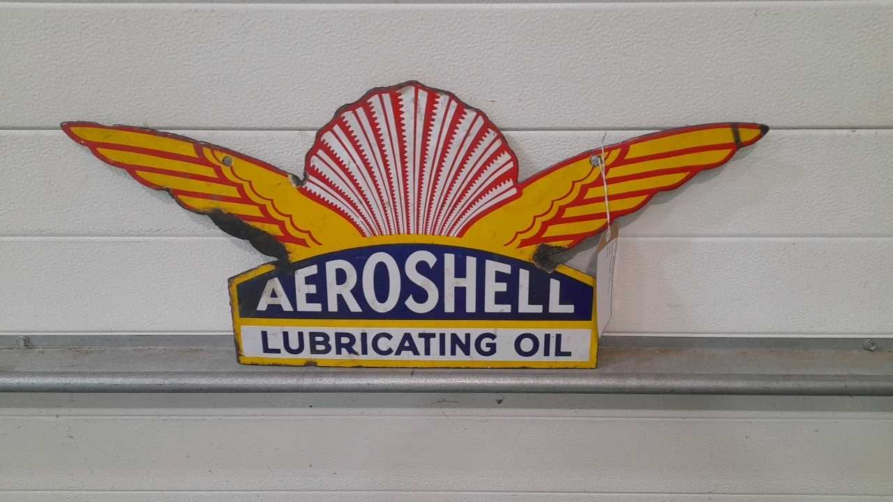 Lot 51 - AEROSHELL LUBRICATING OIL ENAMEL SIGN 28" X 12"