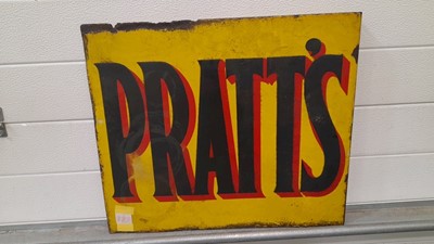 Lot 357 - PRATT'S DOUBLE SIDED HANGING ENAMEL SIGN   21" X 18"