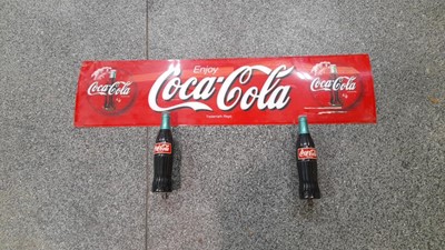 Lot 648 - COCA COLA SIGN AND GLASS HANDLES 39" X 9"