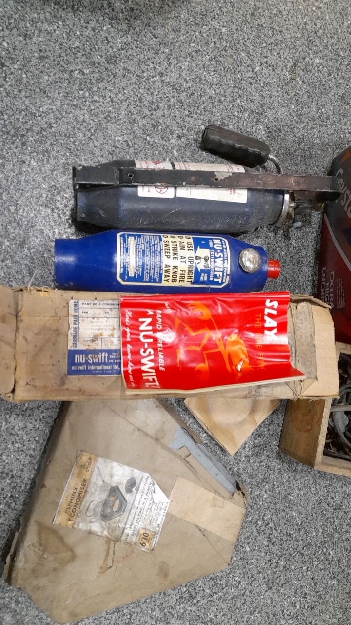 Lot 604 OLD FIRE EXTINGUISHERS AND ASSORTED BOX   15028 1 