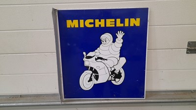 Lot 476 - BLUE MICHELIN M/CYCLE DOUBLE-SIDED HANGING SIGN  18" X 18"