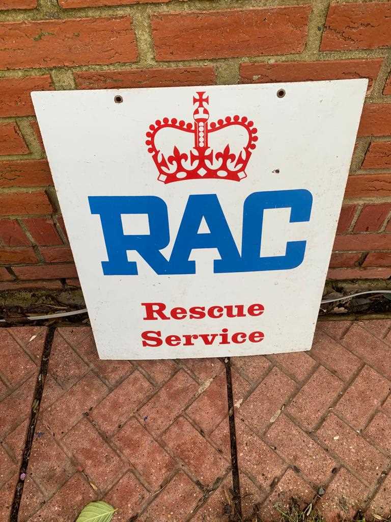 Lot 206 - RAC RESCUE SERVICE DOUBLE SIDED ENAMEL SIGN  25" x 21"