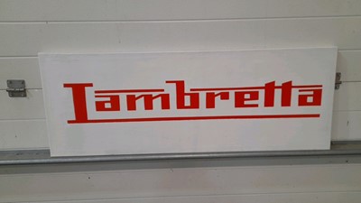 Lot 118 - HAND PAINTED LAMBRETTA SIGN ON CANVAS  43" X 16"
