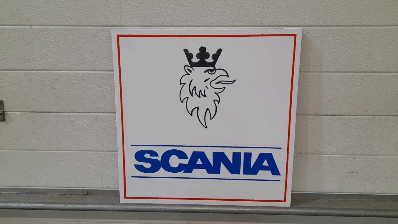 Lot 314 - HAND PAINTED SCANIA SIGN ON CANVAS  20" X 20"