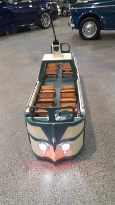 Lot 121 - WOODEN HAND BUILT MODEL TRAM ,WITH WORKING LIGHTS