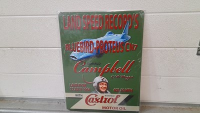 Lot 580 - DONALD CAMPBELL , CASTROL MOTOR OIL , TIN REPRO SIGN 12" X 16"