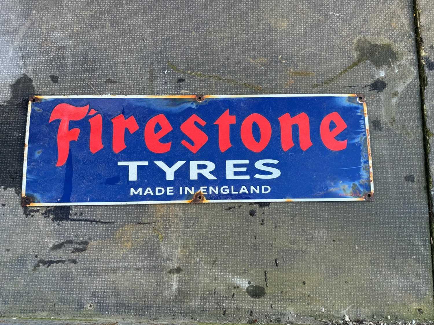 Lot 66 - FIRESTONE TYRES ENAMEL SIGN  24" X 8"