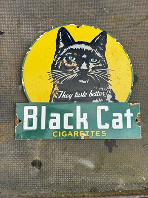 Lot 94 - BLACK CAT CIGARETTES ENAMEL SIGN  12" X 12"