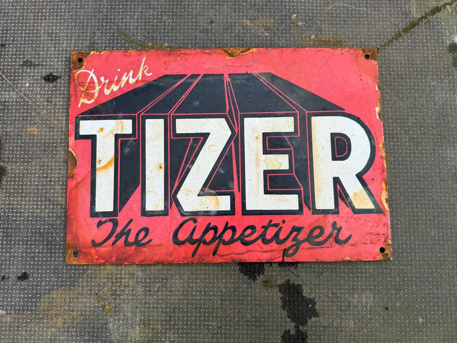 Lot 122 - DRINK TIZER ENAMEL SIGN  18" X 9"