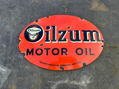 Lot 298 - OILZUM MOTOR OIL ENAMEL SIGN  14" X 9"