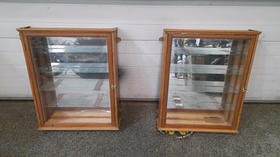 Lot 576 - 2X PINE DISPLAY CABINETS INC GLASS SHELVES 30" X 24"